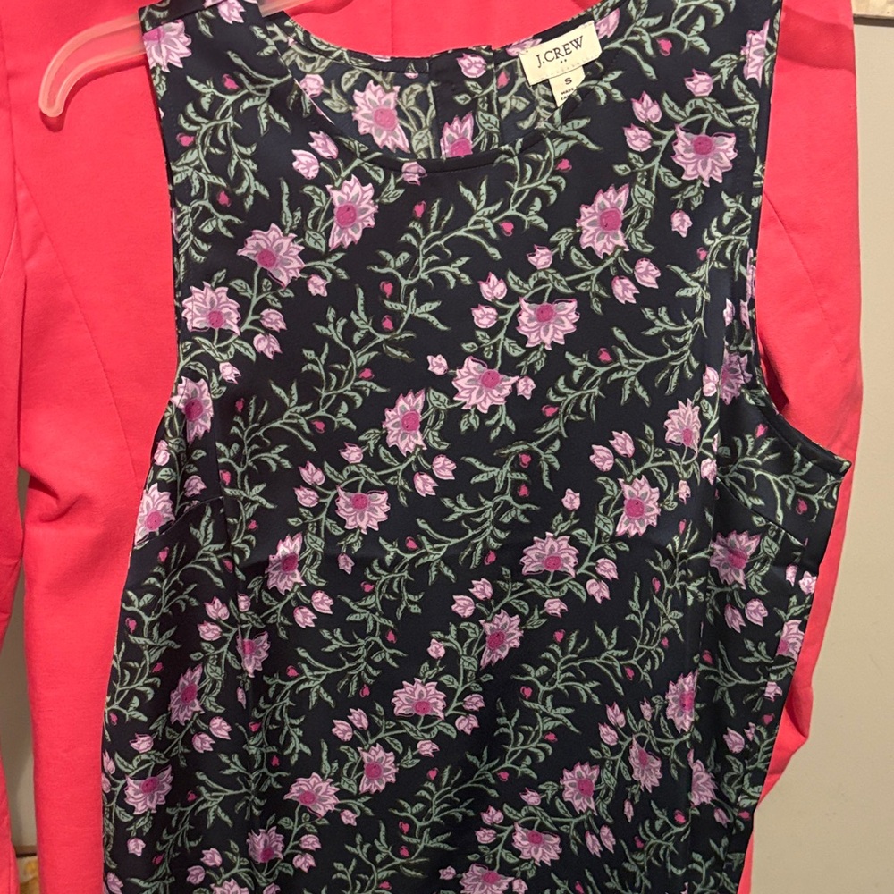 J.Crew Black Top with Pink and Green Floral Design